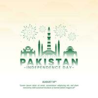 piazza Pakistan indipendenza giorno sfondo con un' silhouette di edifici e fuochi d'artificio vettore
