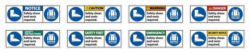scarpe di sicurezza e gilet obbligatori con simboli ppe su fondo bianco vettore