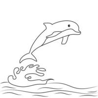 delfino salto su il onda. monocromatico delfino isolato su bianca sfondo. logo modello. vettore illustrazione eps 10. modificabile ictus.