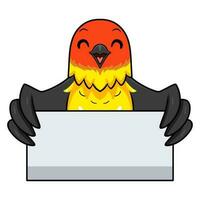 carino occidentale tanager uccello cartone animato Tenere vuoto cartello vettore