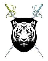 maglietta design di un' medievale scudo con un' tigre testa. vettore illustrazione di araldico temi