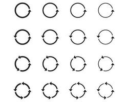 16 freccia pittogramma ricaricare ricaricare rotazione ciclo continuo cartello impostare. vettore