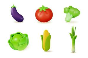 3d colore diverso verdure impostato cartone animato stile. vettore