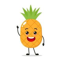 singolo in piedi ananas frutta dire ciao con mano vettore illustrazione