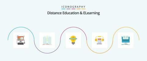 distanza formazione scolastica e elearning piatto 5 icona imballare Compreso documento. cuffia. successo. Audio. leggero vettore