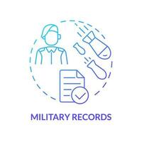 militare record blu pendenza concetto icona. arruolamento ufficiale dati. famiglia ricerca disco astratto idea magro linea illustrazione. isolato schema disegno vettore