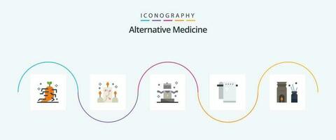 alternativa medicina piatto 5 icona imballare Compreso bruciatore. asciugandosi. esercizio. asciugamano. bagno vettore