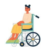 giovane caucasico donna su sedia a rotelle semi piatto colore vettore carattere. modificabile pieno corpo persona con invalidità su bianca. semplice cartone animato individuare illustrazione per ragnatela grafico design