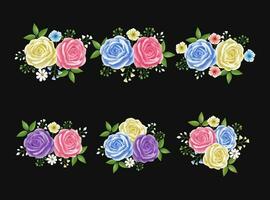 Rose fiori le foglie ghirlanda con ciano, beige, rosa e viola colore impostare. floreale mano disegnato per mazzi di fiori, ghirlande, disposizioni, nozze inviti vettore