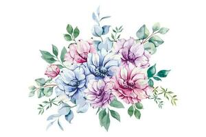 anemone fiori acquerello illustrazione. blu, rosa e viola anemoni mano dipinto isolato su bianca sfondo. Perfetto per nozze inviti, bridal doccia e floreale saluto carte vettore