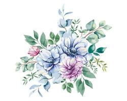 anemone fiori acquerello illustrazione. blu, rosa e viola anemoni mano dipinto isolato su bianca sfondo. Perfetto per nozze inviti, bridal doccia e floreale saluto carte vettore