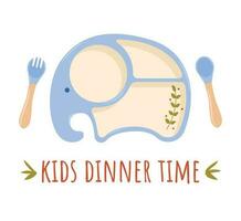 bambini piatto, forchetta e cucchiaio silicone stoviglie per bambino vettore. bianca sfondo. bambini cena tempo vettore