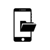 semplice modello di il smartphonemobile condivisione file cartella icona nel nero piatto glifo, pieno stile isolato su bianca sfondo vettore