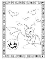 Halloween colorazione pagine per bambini, Halloween pipistrello colorazione pagine per bambini, Halloween illustrazione, Halloween vettore, nero e bianca, pipistrello vettore