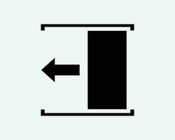 scorrevole porta Aperto sinistra lato diapositiva Uscita sentiero segnaletica nero bianca silhouette cartello simbolo icona grafico clipart opera d'arte illustrazione pittogramma vettore