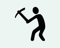 minatore icona. uomo scavando il mio piccone opera lavoratore costruzione bastone figura. nero bianca cartello simbolo illustrazione opera d'arte grafico clipart eps vettore