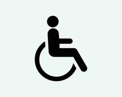 disabilitato persona icona handicap diversamente abilitato persone sedia a rotelle nero bianca silhouette cartello simbolo grafico clipart opera d'arte illustrazione pittogramma vettore