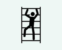 arrampicata scala uomo scalata le scale persona su giù bastone figura nero bianca silhouette simbolo icona cartello grafico clipart opera d'arte illustrazione pittogramma vettore