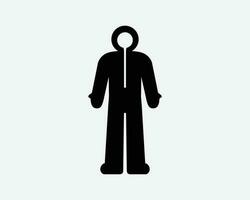 Hazmat completo da uomo sicurezza pieno corpo medico protezione capi di abbigliamento nero bianca silhouette cartello simbolo icona clipart grafico opera d'arte pittogramma illustrazione vettore