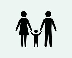 famiglia padre madre figlio Tenere mani bastone figura stickman persone umano persona nero e bianca icona cartello simbolo vettore opera d'arte clipart illustrazione