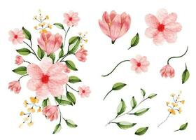 nozze invito floreale mazzo design con acquerello fiori e le foglie vettore