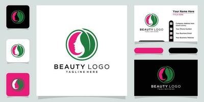 bellezza logo con donna stile e attività commerciale carta design modello premio vettore