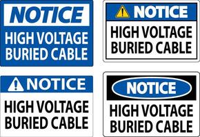 Avviso cartello alto voltaggio sepolto cavo su bianca sfondo vettore