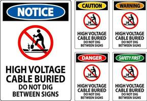 Pericolo cartello alto voltaggio cavo sepolto. fare non scavare fra cartello vettore