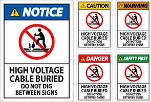 Pericolo cartello alto voltaggio cavo sepolto. fare non scavare fra cartello vettore