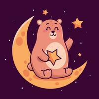 cartone animato Marrone orso nel Luna vettore