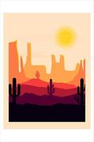 t-shirt cactus nel deserto colore nero marrone e arancione vettore