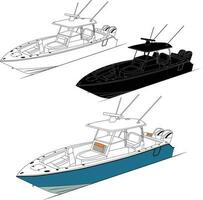 vettore, linea arte e colore Immagine di pesca barca su un' bianca sfondo. vettore