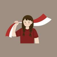 Indonesia indipendenza giorno cartone animato personaggio Tenere bandiera vettore