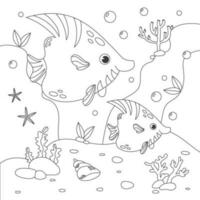 bambini anti stress colorazione libro con vario pesce, fondale marino e alghe. vettore azione illustrazione. schema illustrazione di subacqueo vita e marino animali. subacqueo vita.