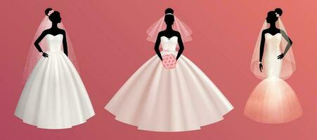 sposa nozze vestito realistico colorato icona impostato vettore