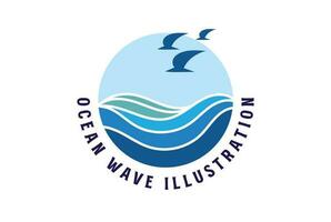 oceano mare onda con gabbiano per nautico Surf viaggio icona illustrazione vettore