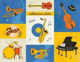 impostato di jazz strumenti. moderno manifesto per concerti. internazionale jazz giorno. vettore piatto linea illustrazione