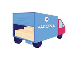 pacchetti di vaccini nell'oggetto vettoriale di colore piatto del camion delle consegne