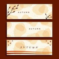impostato tre autunno orizzontale striscioni. vettore illustrazione. caduta foglie, punti, trasparente forme.