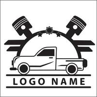 settore automobilistico logo illustrazione vettore design con nolo auto e per campeggio, pistone e distintivo. adatto per loghi, icone, maglietta disegni, siti web, adesivi, manifesti, annunci, concetti.