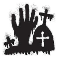 mano crescente su a partire dal cimitero Halloween con nero spray dipingere vettore