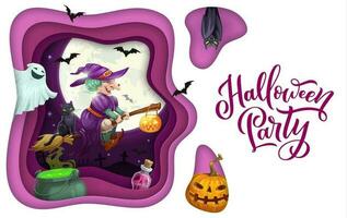 Halloween carta tagliare strega, Magia pozione e fantasma vettore