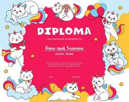 bambini diploma con cartone animato carino caticorn personaggi vettore