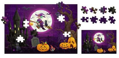 Halloween paesaggio sega puzzle gioco pezzi vettore