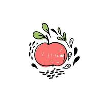 vettore mano disegnato frutta con le foglie e gocce su un' bianca sfondo. Mela frutta mano disegnato icona. ingenuo disegni composizione.