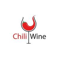 unico vino bicchiere e chili logo modello vettore