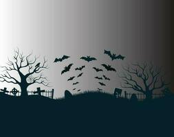 Halloween zucche, spaventoso alberi e frequentato Casa con chiaro di luna su blu sfondo. vettore