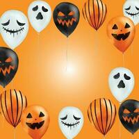 contento Halloween. pauroso aria palloncini. vacanza concetto con Halloween luccichio coriandoli fantasma palloncini con divertente facce, autunno le foglie per striscione, sito web, manifesto, saluto carta, festa invito vettore