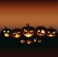 Halloween concetto, contento Jack o lanterna con Ali volante tra zucche su arancia colore sfondo, minimo stile, 3d rendere vettore