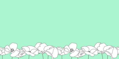 orizzontale senza soluzione di continuità floreale confine con lineare papavero fiori. luminosa moderno botanico piatto vettore illustrazione su leggero verde sfondo. orizzontale minimalista modello per striscioni, inviti, ragnatela.